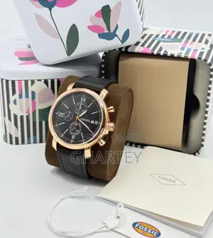 Fossil Men’s Chronograph Watch – Black Dial Genuine Leather Strap