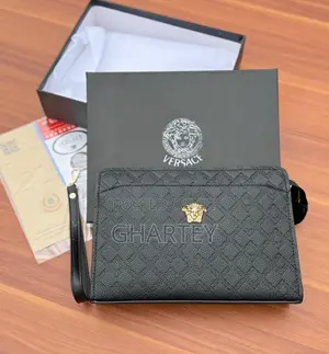 Versace Men’s Luxury Black Wristlet Wallet – Gold Medusa Detail