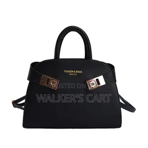 Modern Belted Leatherette Handbag, Elegant Top Handle Bag