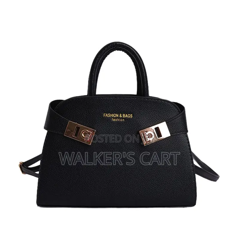 Modern Belted Leatherette Handbag, Elegant Top Handle Bag