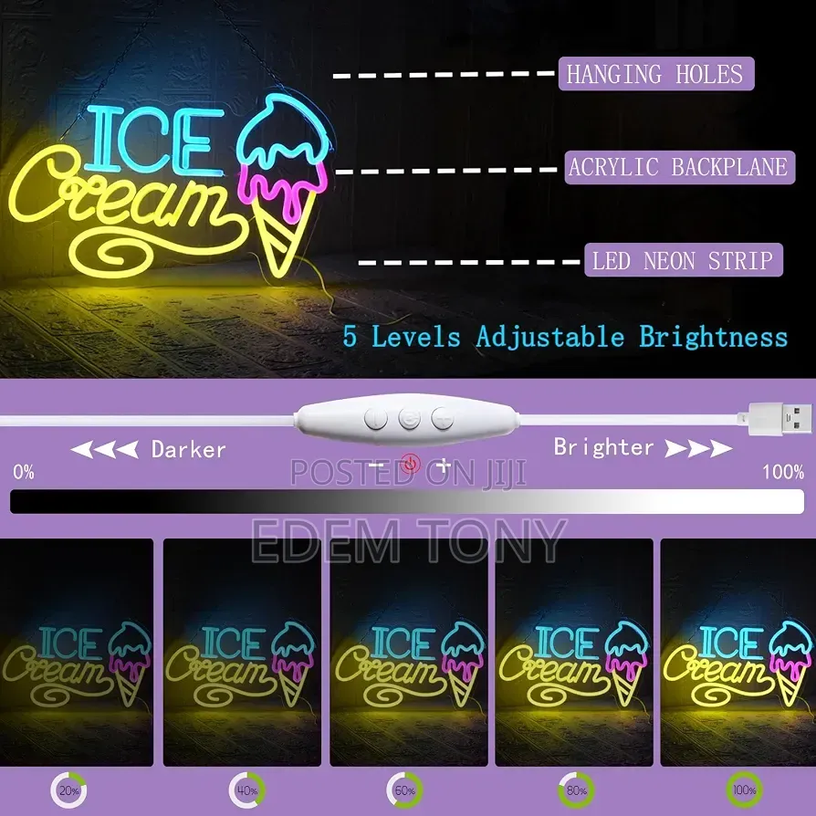 Ice Cream Neon Sign for Wall Decor