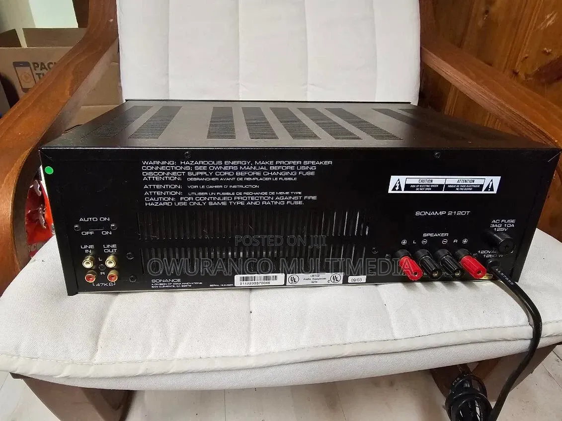 Sonance Sonamp Cinema 2120 High-Power Amplifier Connected to Hi-Fi SP