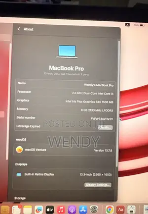 Laptop Apple MacBook Pro 2017 8GB Intel Core i5 SSD 250GB
