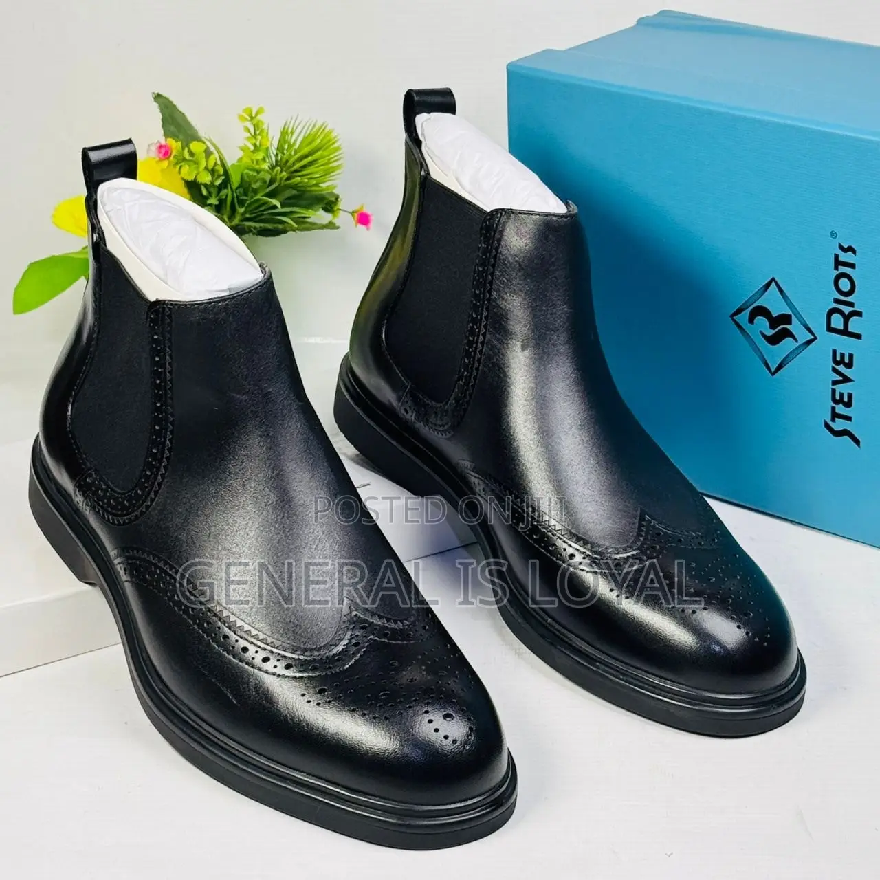 Steve Riots Black Leather Elastic Boot