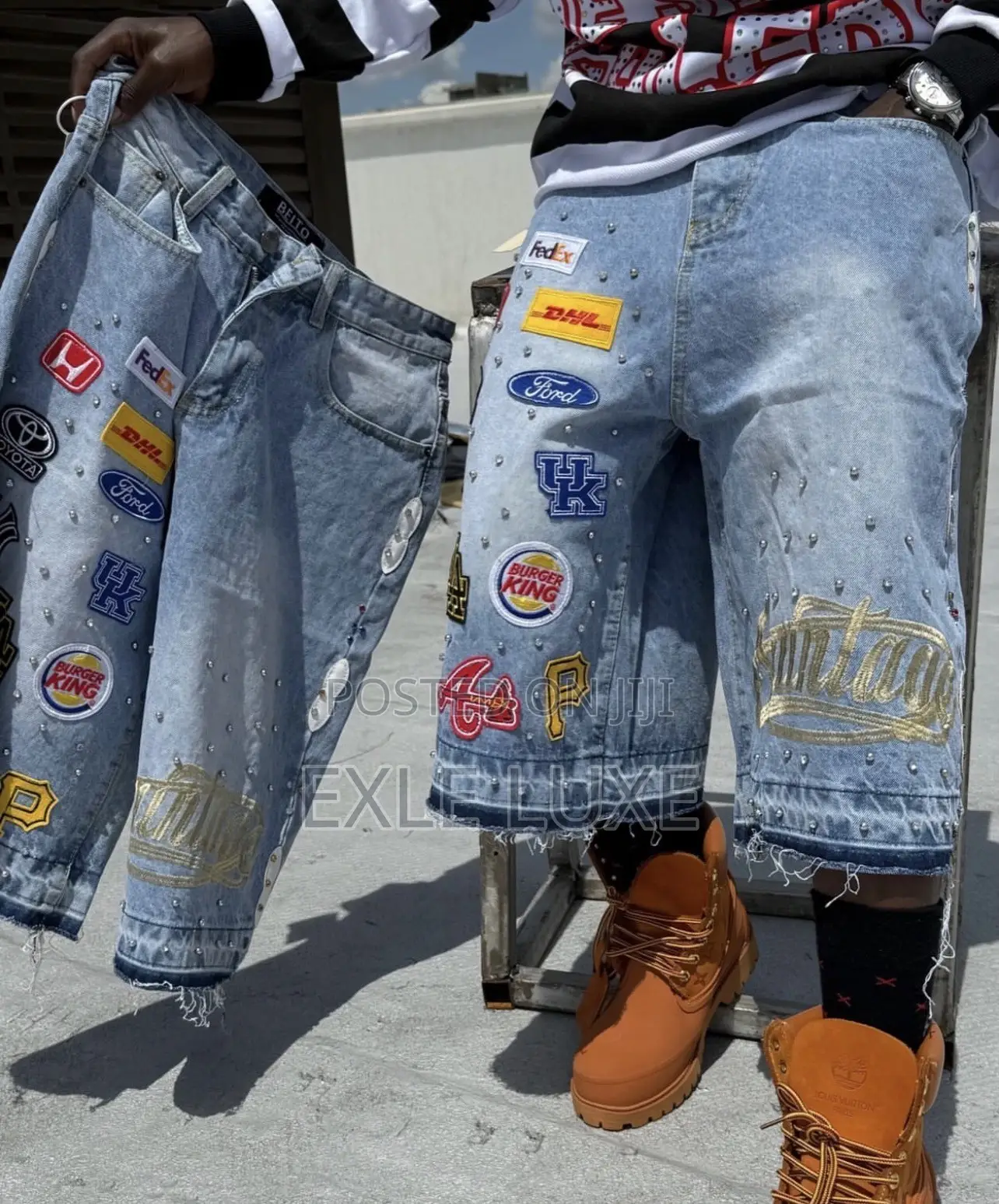 Light-Wash Denim Jorts With Retro Patches