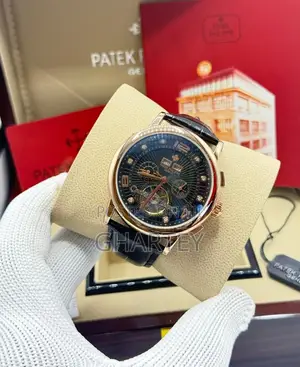 Luxury Patek Philippe-Style Automatic Dress Watch Black Strap