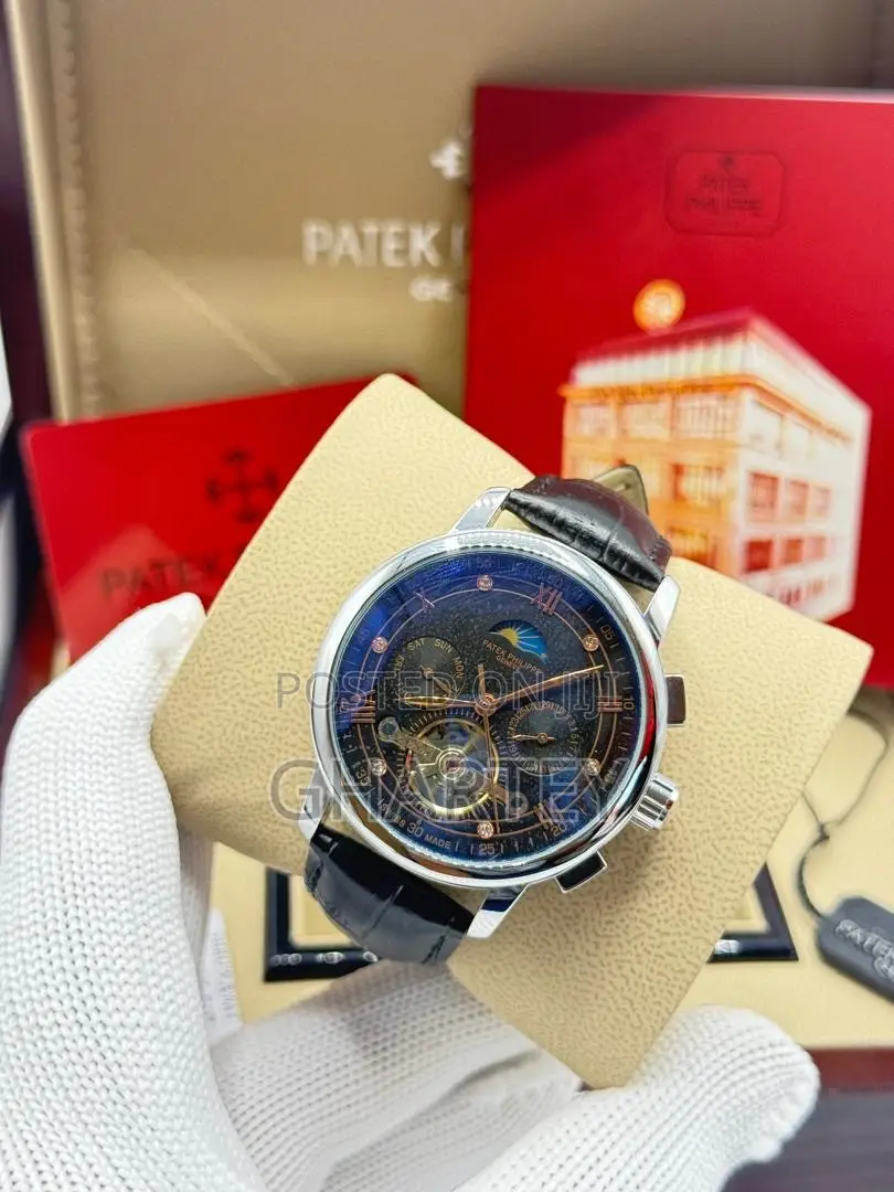 Luxury Patek Philippe-Style Automatic Dress Watch Black Strap