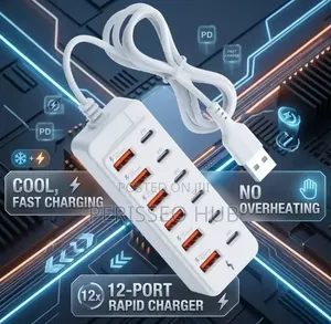 12-Port Fast USB Charging Station – 6x Type-C PD + 6x USB-A Power Hub