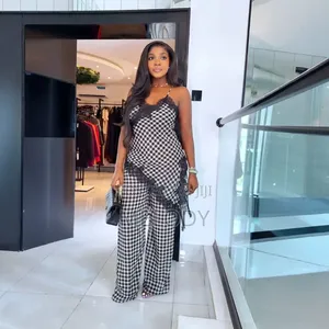 Black and White Gingham Lace Trim Jumpsuit