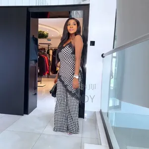 Black and White Gingham Lace Trim Jumpsuit