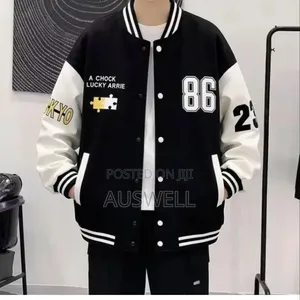 Men's Black White Varsity Bomber Jacket (86 Tokyo)