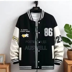 Men's Black White Varsity Bomber Jacket (86 Tokyo)