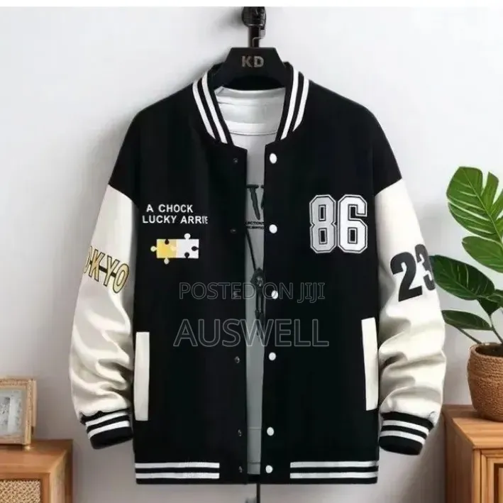 Men's Black White Varsity Bomber Jacket (86 Tokyo)