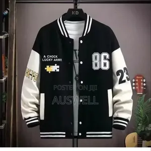 Men's Black White Varsity Bomber Jacket (86 Tokyo)