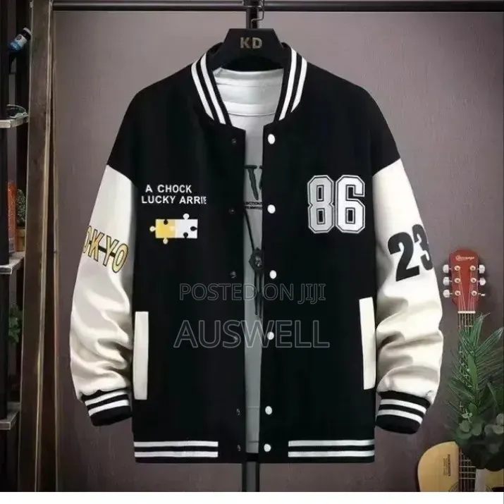Men's Black White Varsity Bomber Jacket (86 Tokyo)