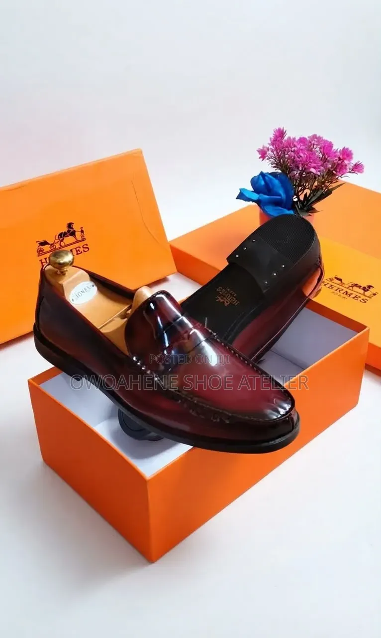 Hermès Paris Polished Leather Penny Loafers
