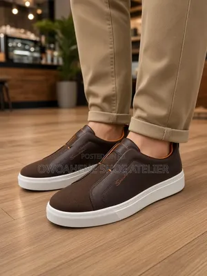 Santoni Premium Leather Slip-on Sneakers.