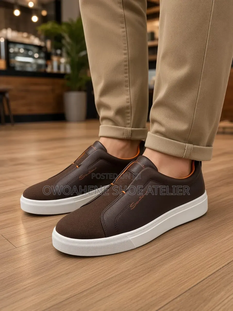 Santoni Premium Leather Slip-on Sneakers.