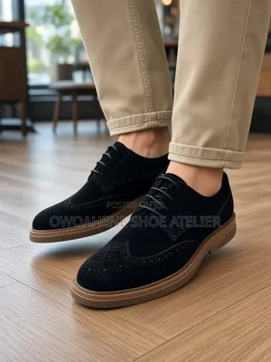 Men's Black Suede Wingtip Brogue Derby Shoes