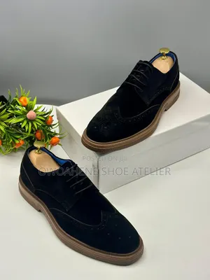 Men's Black Suede Wingtip Brogue Derby Shoes