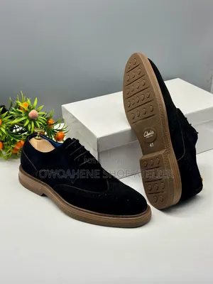 Men's Black Suede Wingtip Brogue Derby Shoes