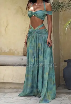 Elegant Sexy Halter Tie-Dye Out Maxi Dress + Cropped Top 2-Piece Set