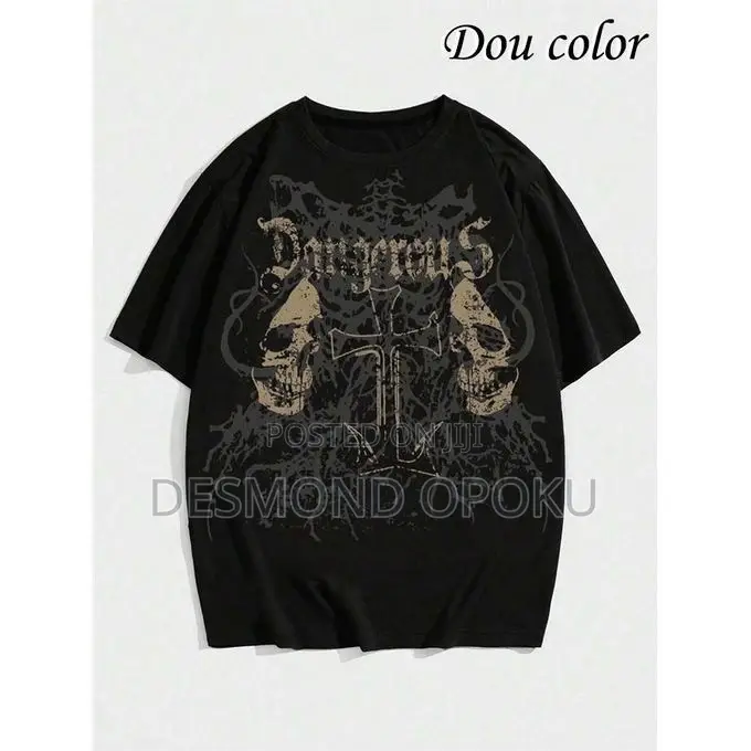 Men’s Thick Skull Print T-Shirt BlackT736311
