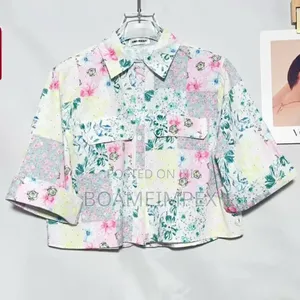 Women’s 2-Piece Floral Shirt Shorts Set – Multi-Color Pastel Pink