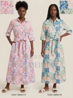 Women’s Floral Button-Down Shirt Dress With Waist Tie Pink/Blue/Green