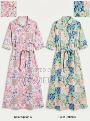 Women’s Floral Button-Down Shirt Dress With Waist Tie Pink/Blue/Green