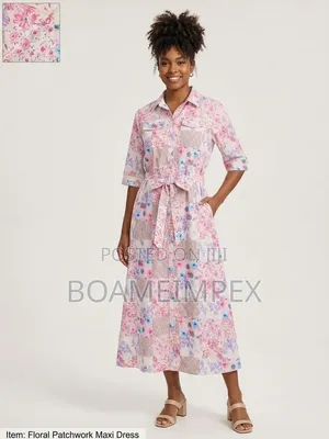 Women’s Floral Button-Down Shirt Dress With Waist Tie Pink/Blue/Green