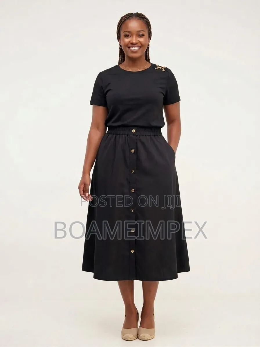 Women’s 2Piece Top Button-Front Skirt– Brown/Cream/Black/Green