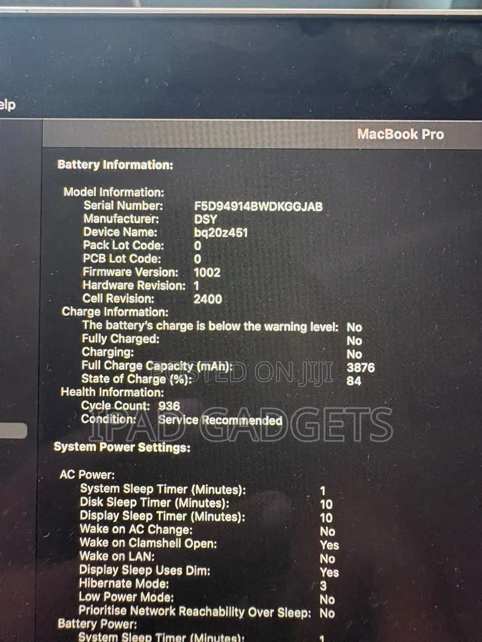 Laptop Apple MacBook Pro 2019 16GB Intel Core i7 HDD 256GB