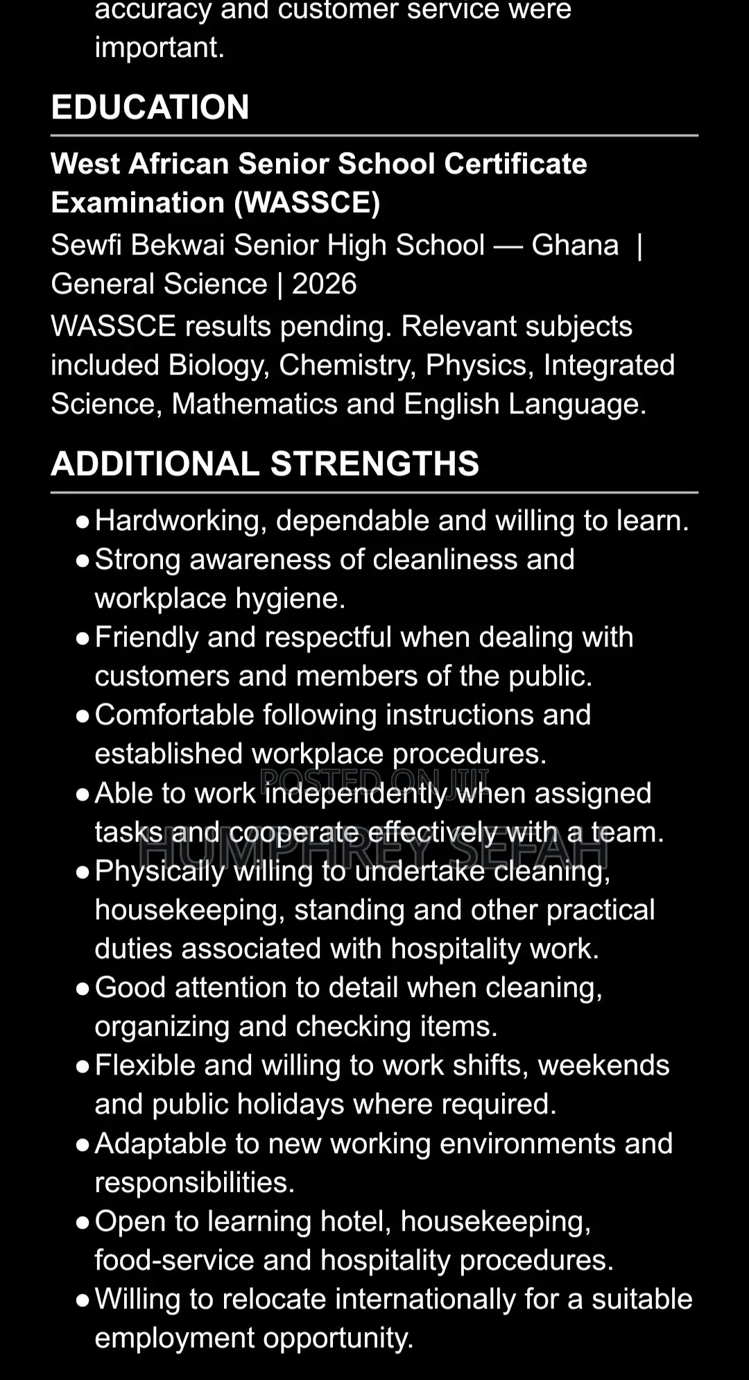 Hotel Receptionist, Hospitality CV
