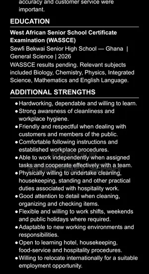 Hotel Receptionist, Hospitality CV