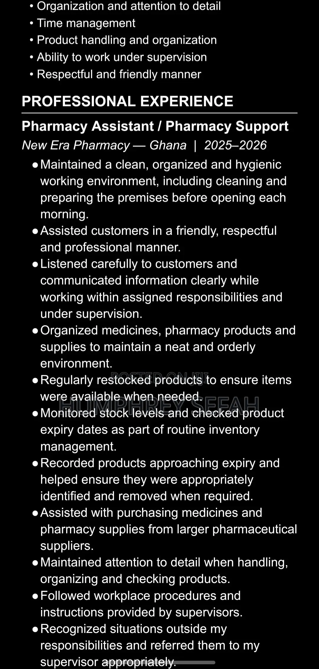 Hotel Receptionist, Hospitality CV