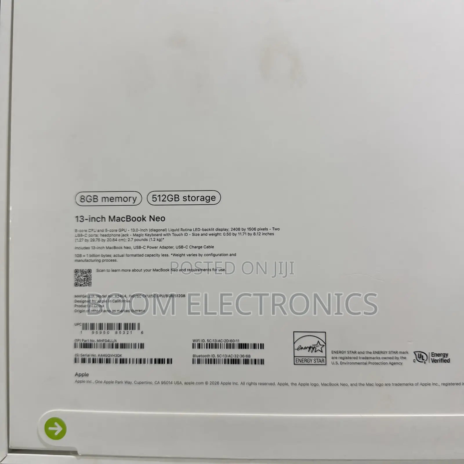 New Laptop Apple MacBook Neo 2026 8GB SSD 256GB