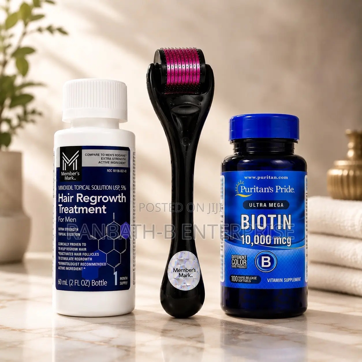Member’s Mark Minoxidil + Roller + Puritan’s Pride Biotin 10,000 MCG