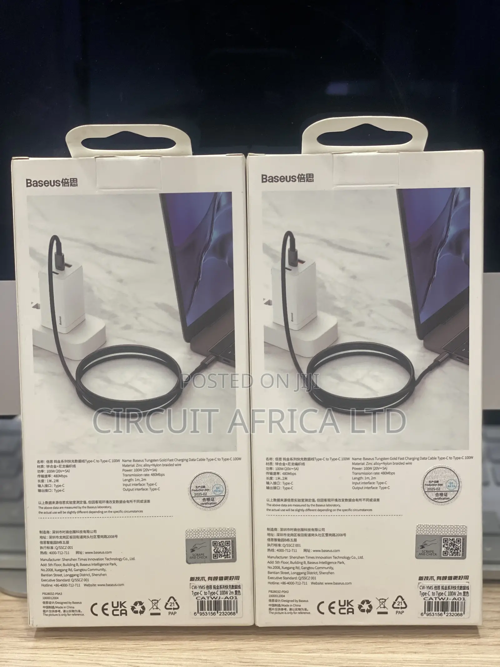 Baseus Tungsten Gold Fast Charging Cable Type-C to Type-C (100W)