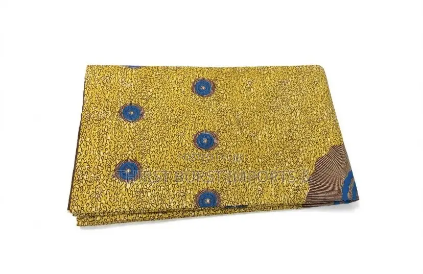 Original Vlisco Holland Wax 6 Yards Yellow Blue Target Print Real QR
