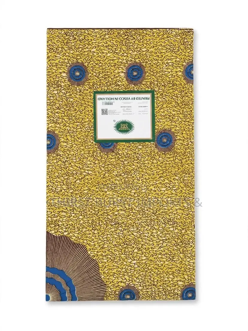 Original Vlisco Holland Wax 6 Yards Yellow Blue Target Print Real QR