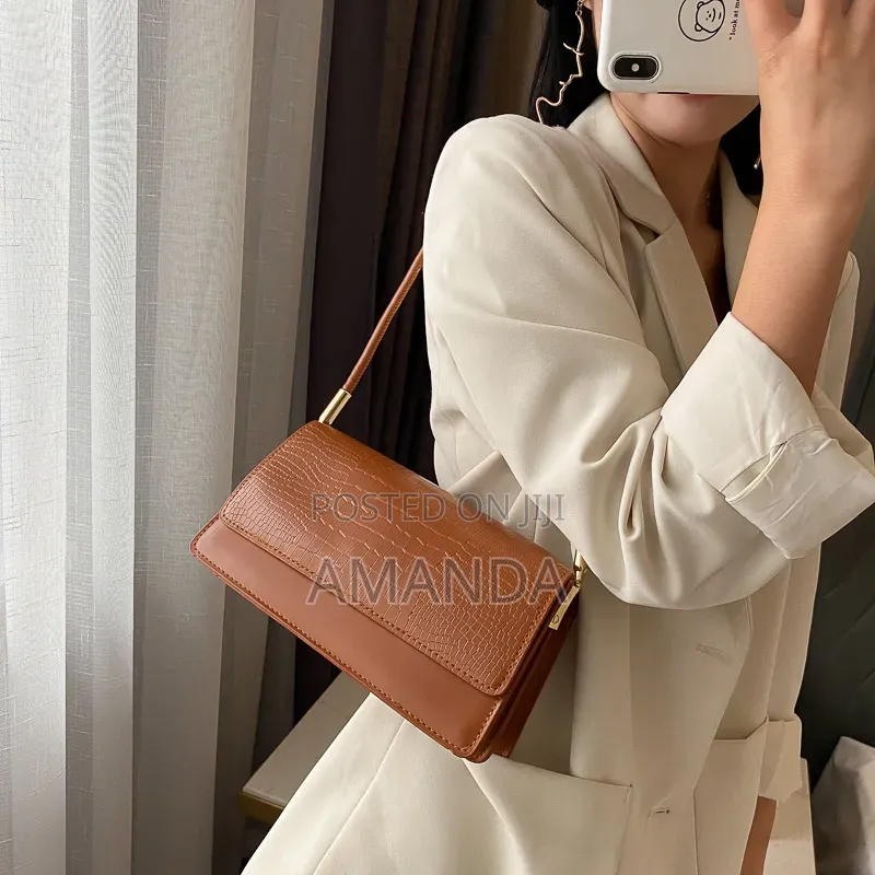 Crocodile-Embossed Flap Baguette Shoulder Bag