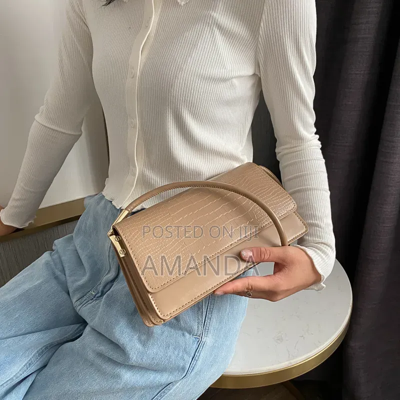 Crocodile-Embossed Flap Baguette Shoulder Bag