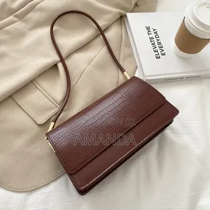 Crocodile-Embossed Flap Baguette Shoulder Bag