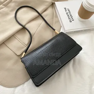 Crocodile-Embossed Flap Baguette Shoulder Bag