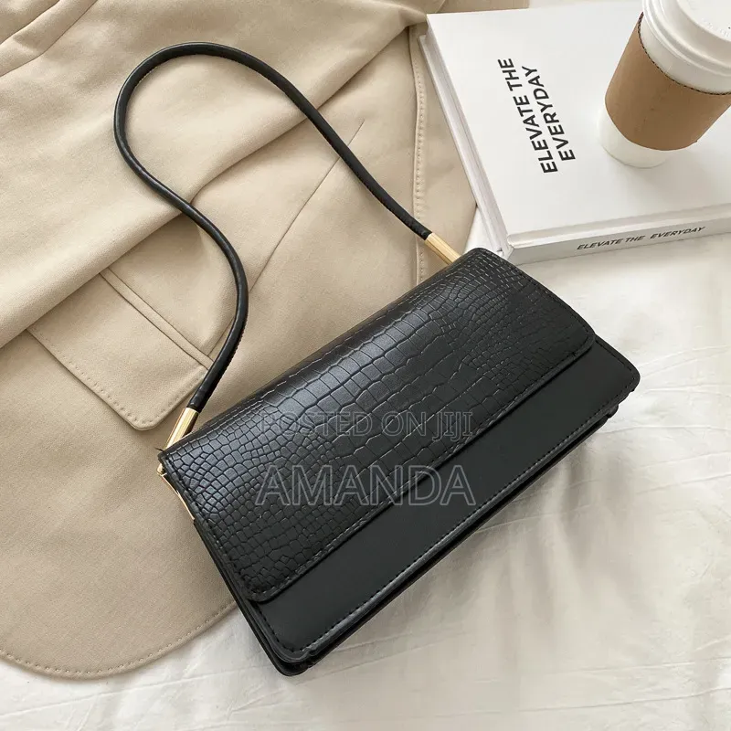 Crocodile-Embossed Flap Baguette Shoulder Bag