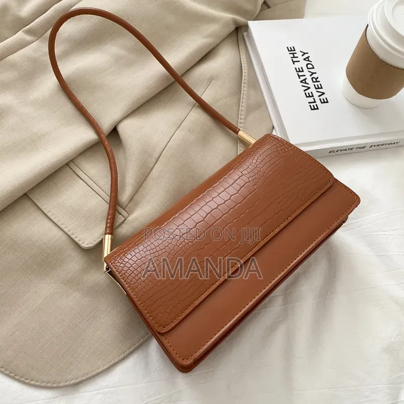 Crocodile-Embossed Flap Baguette Shoulder Bag