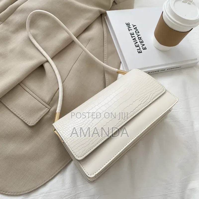 Crocodile-Embossed Flap Baguette Shoulder Bag