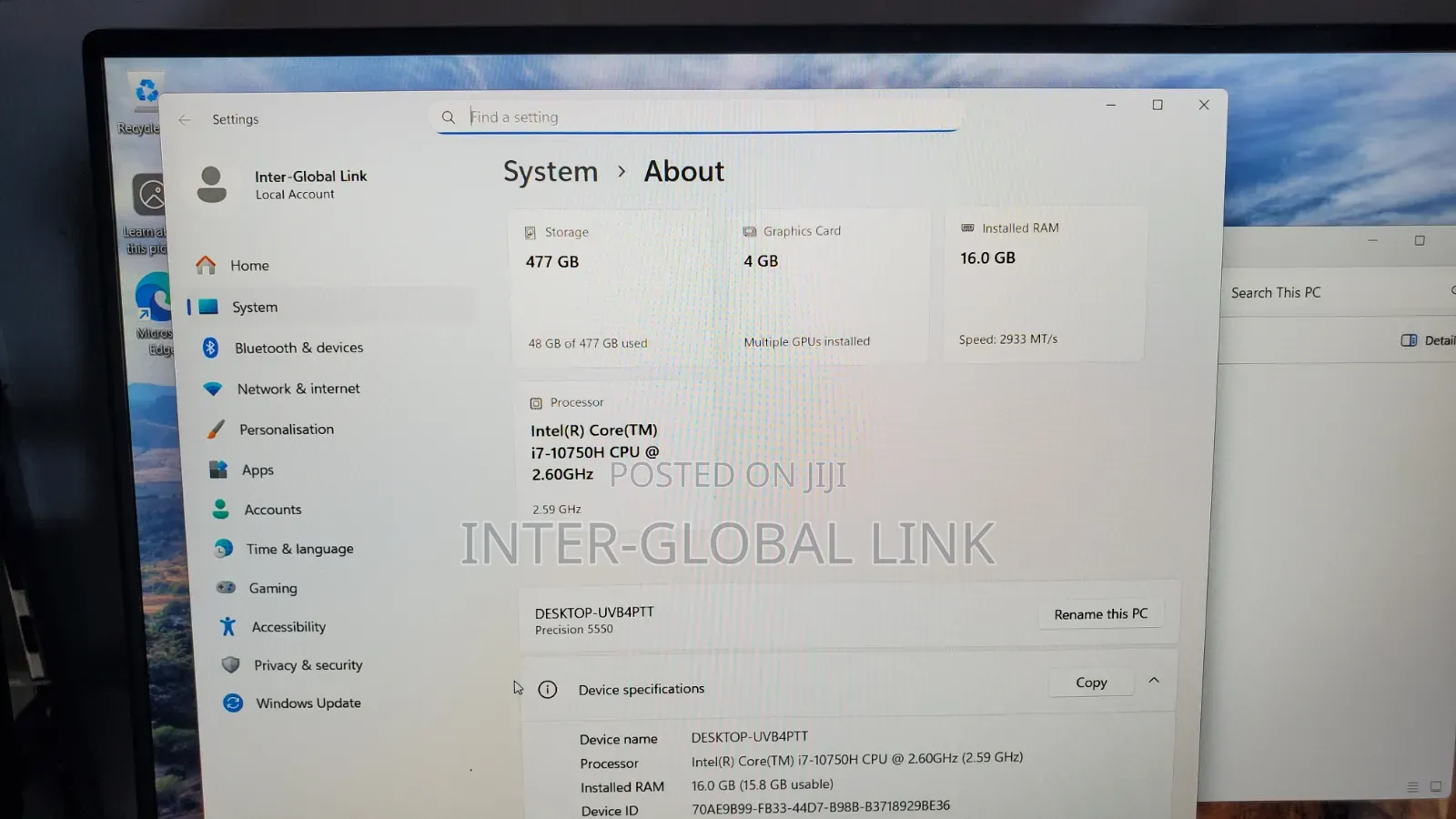 Laptop Dell Precision 5550 16GB Intel Core i7 SSD 512GB