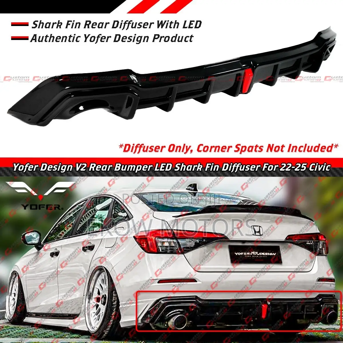 2022-2025 Civic Back Bumper Diffuser With Brake Light
